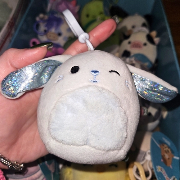 Squishmallows Other - NWT 3” Bastian the blue Bunny 🐰 🐇 Squishmallow Clip shiny ✨️ ears
